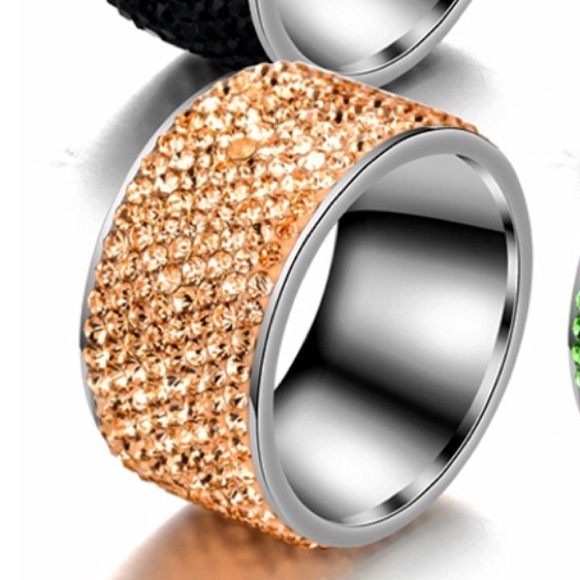 Stainless Steel CZ Crystals Champagne Color Ring - Picture 6 of 6